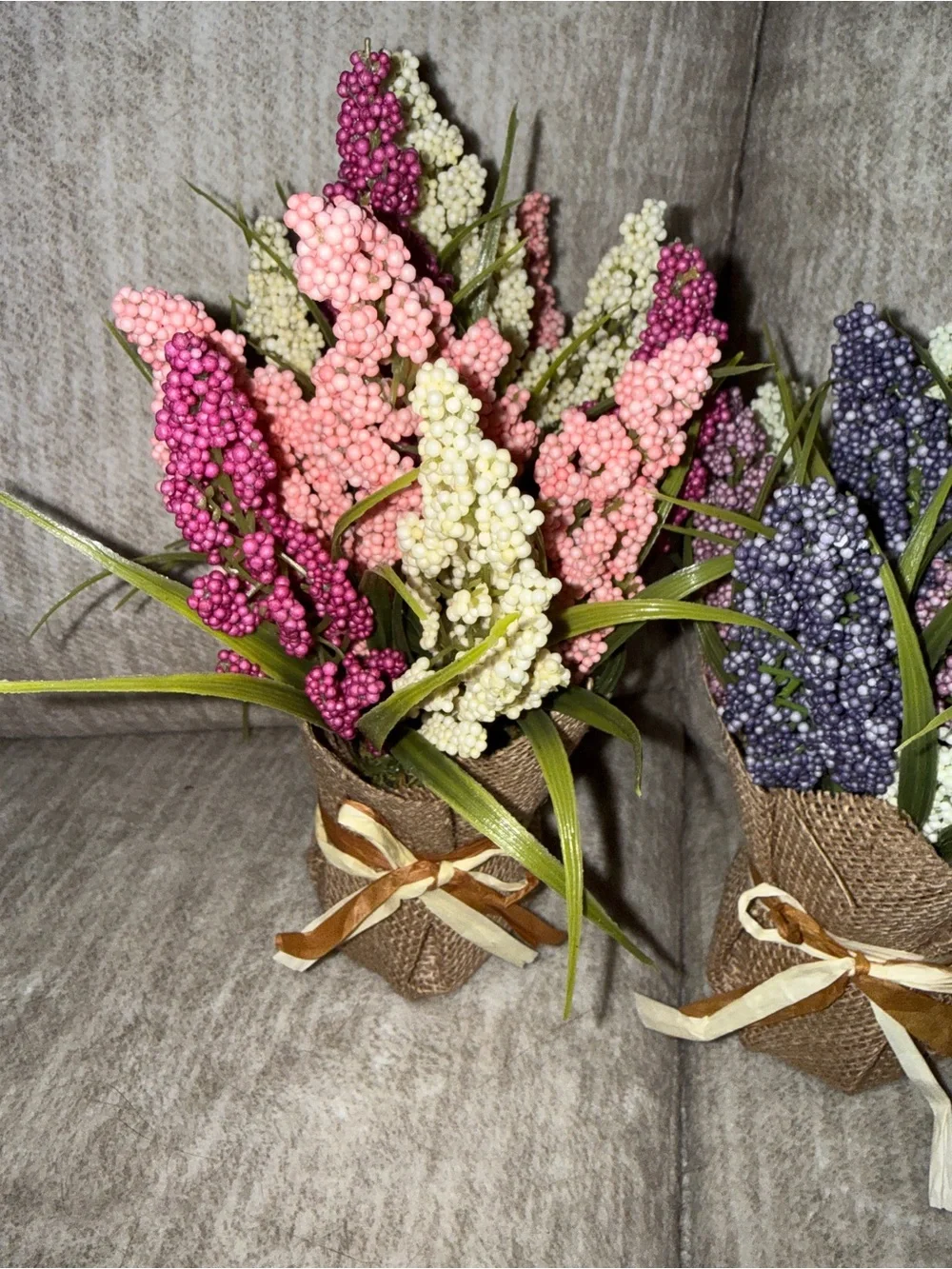 Assorted Pink & Purple Faux Lavender Burlap Bouquet Set